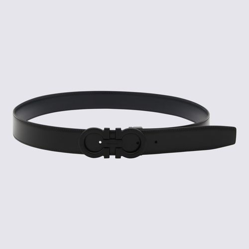 Black And Blue Marine Leather Reversible Gancini Belt - Ferragamo - Modalova