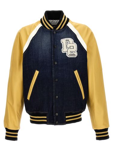 Varsity Jacket With Logo Patch And Contrasting Sleeves - Dsquared2 - Modalova