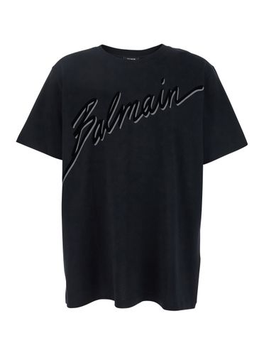 Black T-shirt With Logo Lettering On The Front In Cotton Man - Balmain - Modalova