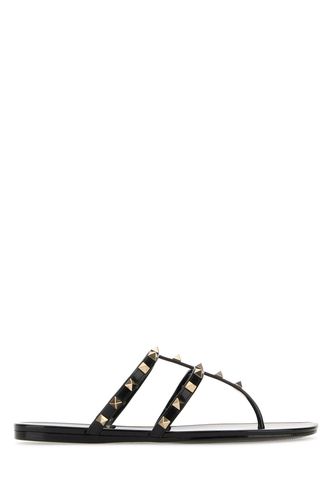 Black Leather Rockstud Thong Slippers - Valentino Garavani - Modalova