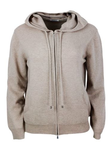 Sweatshirt Style Sweater In Pure And Soft Cashmere With Hood And Zip Closure - Malo - Modalova