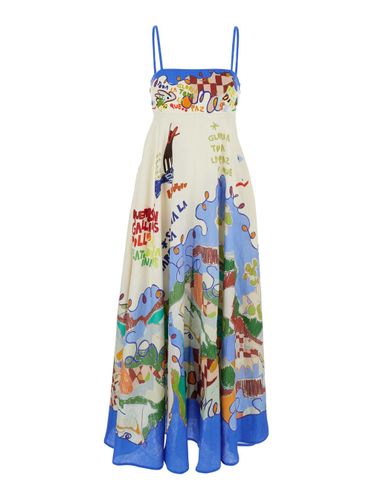 Nadia Multicolor Long Dress With All-over Printed Motif In Linen Woman - ALEMAIS - Modalova