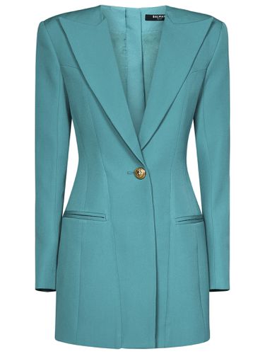 Light Blue Tailored Blazer Dress With Padded Shoulders In Wool Woman - Balmain - Modalova