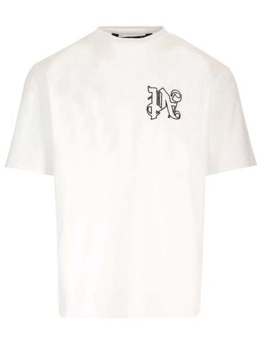White T-shirt With Monogram - Palm Angels - Modalova
