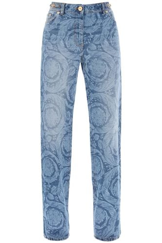 Versace barocco Blue Cotton Jeans - Versace - Modalova