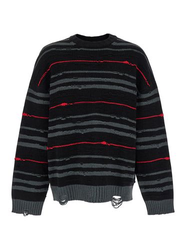 Juun. J Striped Sweater With Used Effect In Wool Man - Juun.J - Modalova