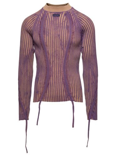 And Violet Hand-painted Rib Sweater With Drawstring In Wool Man - Bluemarble - Modalova