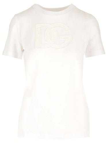 T-shirt With Lace Logo Patch - Dolce & Gabbana - Modalova