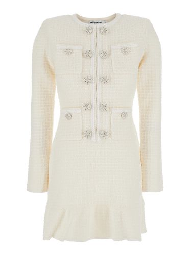 Cream Buttoned Knit Mini Dress - self-portrait - Modalova