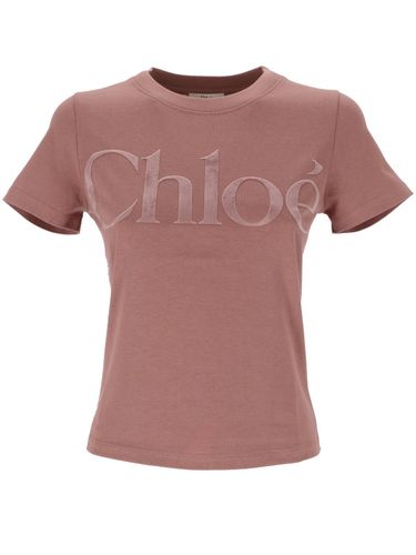 Chloé Velvet-logo Crewneck T-shirt - Chloé - Modalova