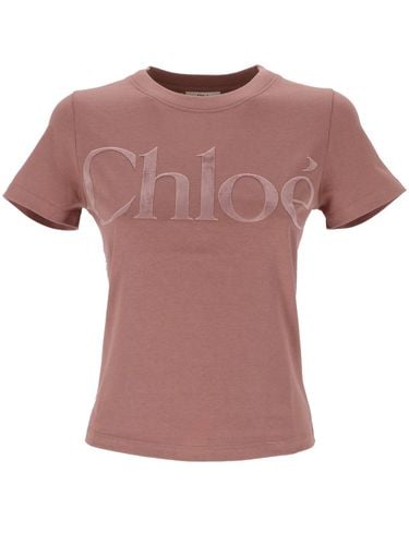 Chloé Velvet-logo Crewneck T-shirt - Chloé - Modalova