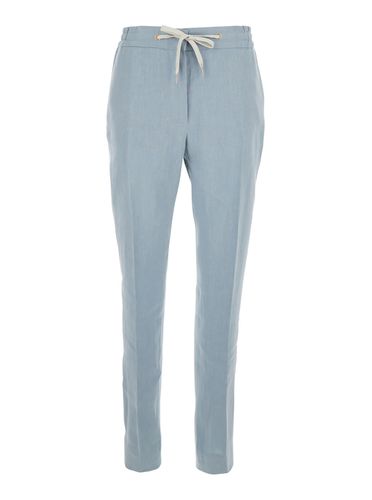 Light Blue Drawstring Waist Pants In Linen Woman - Eleventy - Modalova