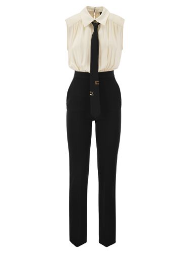 Crepe And Viscose Combination Suit With Tie - Elisabetta Franchi - Modalova