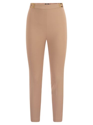 Straight Crepe Trousers With Logo Plaques - Elisabetta Franchi - Modalova