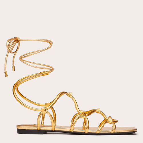 Tan Leather Rockstud Net Sandals - Valentino Garavani - Modalova