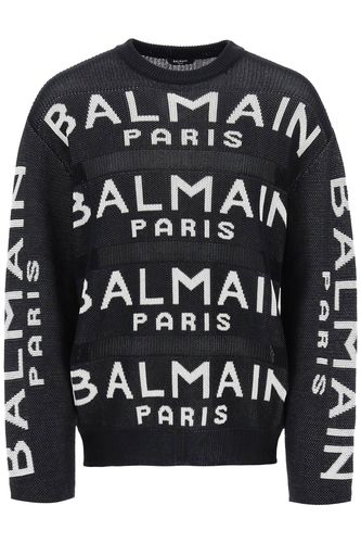 Cotton Pullover With All-over Logo - Balmain - Modalova