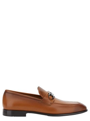 Brown Loafers With Gancini Detail In Leather Man - Ferragamo - Modalova