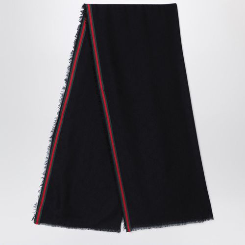 Black Silk And Cotton Stole With Gg Pattern - Gucci - Modalova