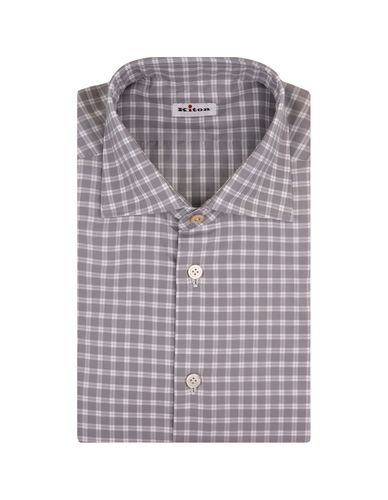 White And Checked Poplin Shirt - Kiton - Modalova