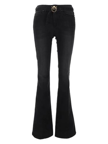 Flora Flare Black Denim Jeans With Belt - Pinko - Modalova