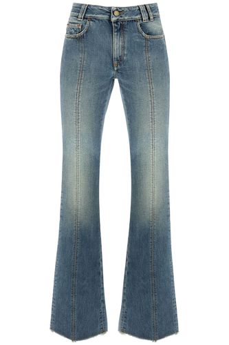 Denim Flared Jeans With Crystal Rose - Alessandra Rich - Modalova