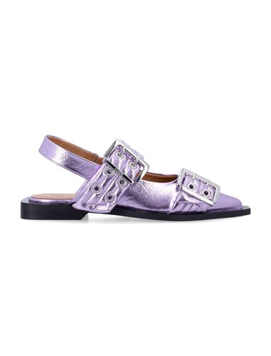 Metallic Feminine Buckle Ballerinas - Ganni - Modalova