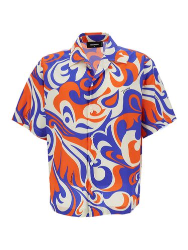 Bowling Shirt With Palm Spring Waves Print In Cotton Man - Dsquared2 - Modalova