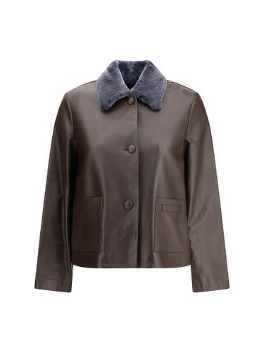 Leather Jacket With A Shearling Collar - Marni - Modalova