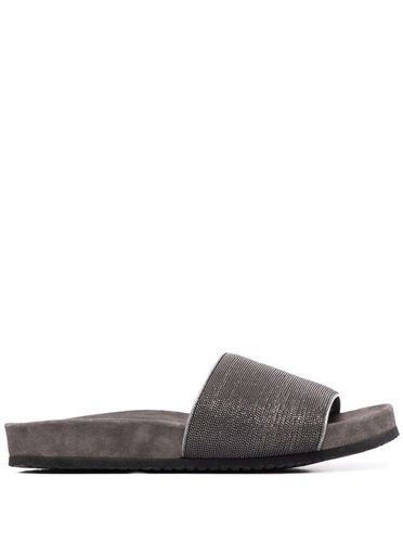 Suede Slide Sandals With Monile Detail Woman - Brunello Cucinelli - Modalova