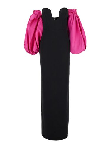 Karina Black And Fuchsia Maxi Dress With Removable Puff Sleeves In Tech Fabric Stretch Woman - Solace London - Modalova