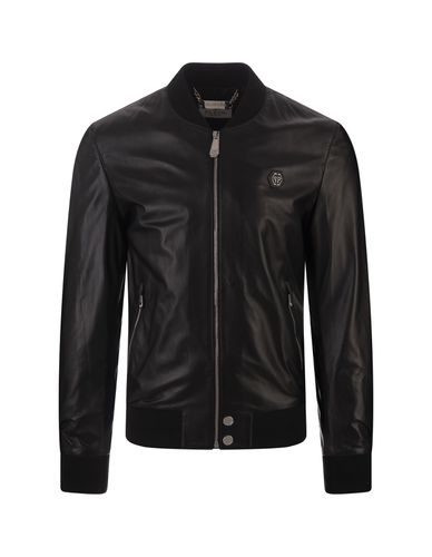 Leather Bomber Jacket With Pp Hexagon - Philipp Plein - Modalova