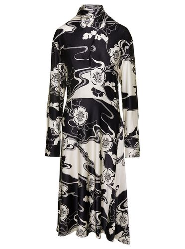 Midi Black And Floreal Printed Dress With High Neck In Viscose Blend Woman - Jil Sander - Modalova