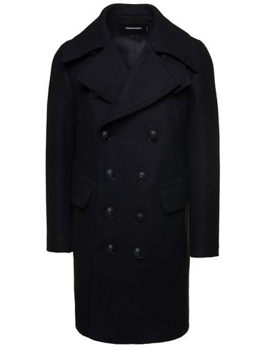 Coat With Double-breasted Fastening And Branded Buttons In Wool Man - Dsquared2 - Modalova