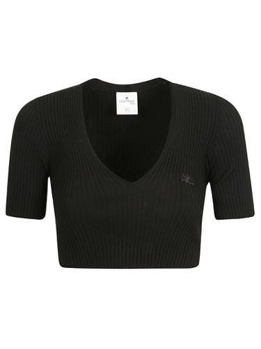 Logo Embroidered V-neck Cropped Knit Top - Courrèges - Modalova