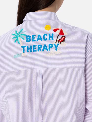 Woman Striped Print Cotton Over Shirt Brigitte With Front And Back Beach Therapy Embroidery - MC2 Saint Barth - Modalova