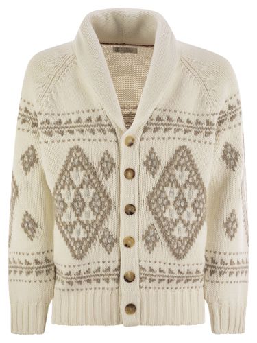 Geometric Jacquard Cashmere Feather Cardigan With Shawl Collar - Brunello Cucinelli - Modalova