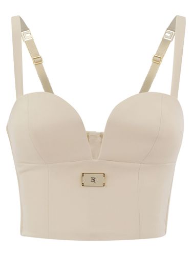 Stretch Crepe Bustier Top With Enamelled Logo Plaque - Elisabetta Franchi - Modalova