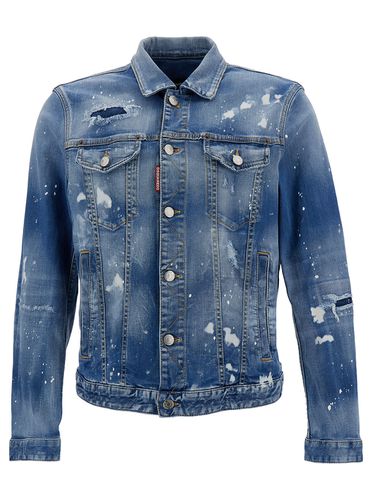 Dan Light Jacket With Rips And Paint Stains In Stretch Denim Man - Dsquared2 - Modalova