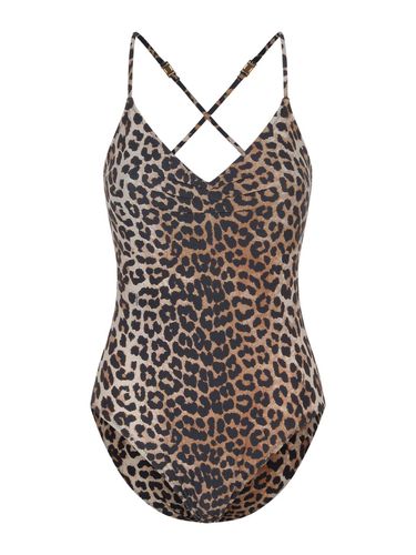 Leopard Printed V-neck Swimsuit - Ganni - Modalova