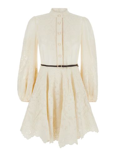 Mini Dress With Embroidery And Contrasting Belt In Linen Woman - Zimmermann - Modalova