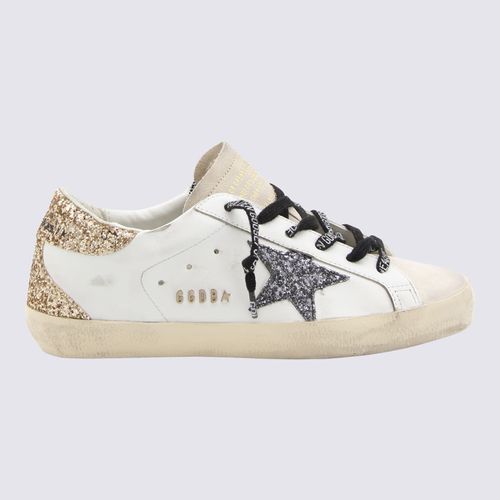 White Gold And Silver Whinestones Leather Super-star Sneakers - Golden Goose - Modalova