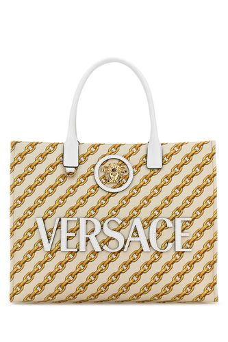 Embroidered Canvas Large Chain Stripes Shopping Bag - Versace - Modalova