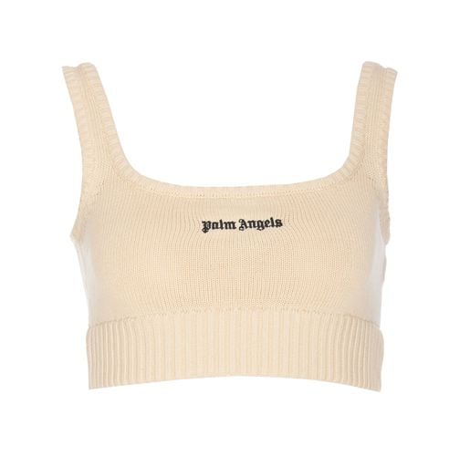 Logo Embroidered Cropped Knitted Tank Top - Palm Angels - Modalova