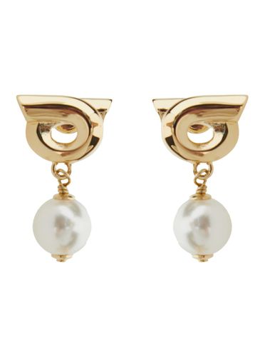 Gancini Gold Colored Pendant Earrings With Synthetic Pearls In Brass Woman - Ferragamo - Modalova