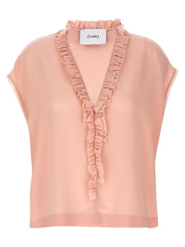 Nude) Ruffled Silk Blouse - nude - Modalova