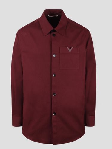 Rubberised V Detail Stretch Cotton Canvas Shirt Jacket - Valentino Garavani - Modalova