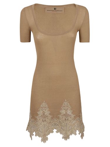 Square Neck Lace Paneled Knit Dress - Ermanno Scervino - Modalova