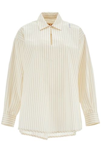 Ivory Striped Cotton Top With Embroidered Logo - Marni - Modalova