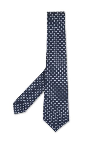 Navy Tie With Light Micro Flowers - Kiton - Modalova