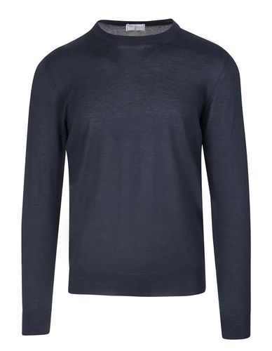 Anthracite Round Neck Pullover In Cashmere And Silk - Fedeli - Modalova